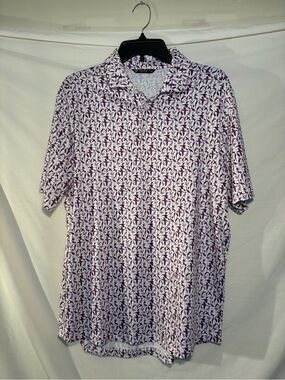 Levelwear Men's Purple/white bird design Polo Shirt size M